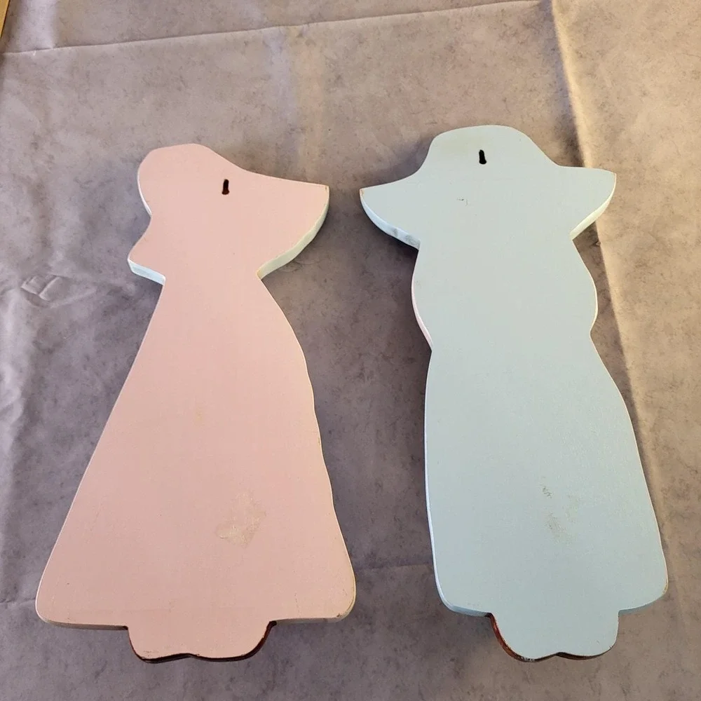 Vintage Wooden Bonnet Girl & Boy Wall Hanging Peg Coat Rack Cottagecore Decor